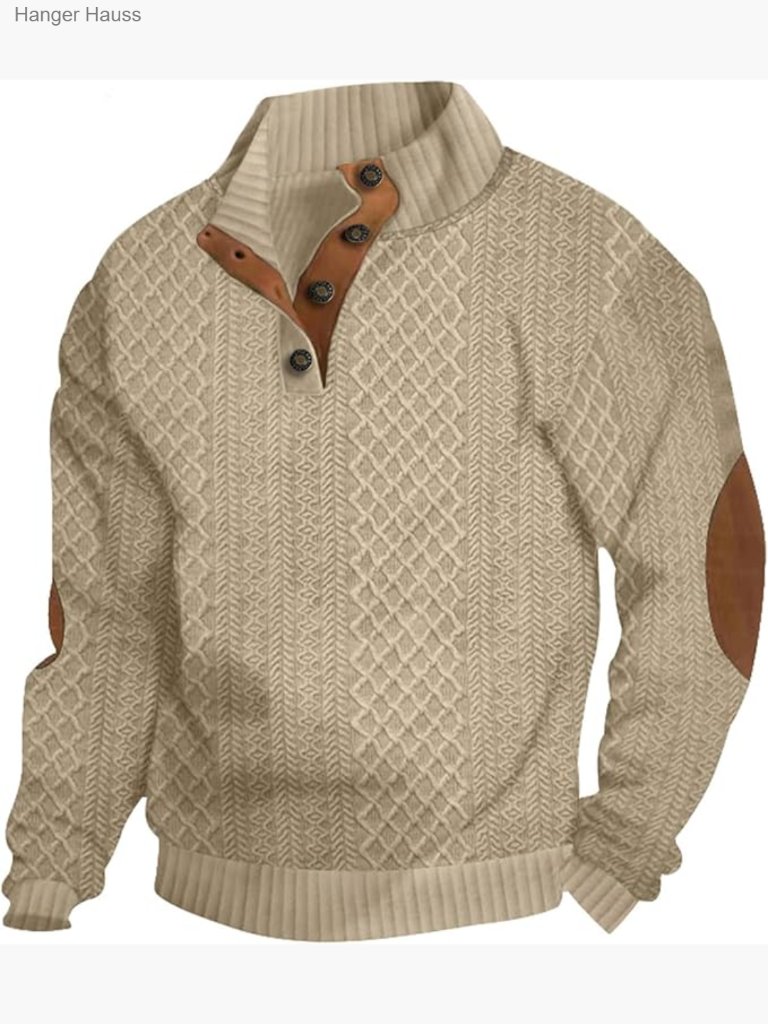 Men's Casual Long Sleeve Stand Collar Quarter Button Knit Pullover Sweatshirt